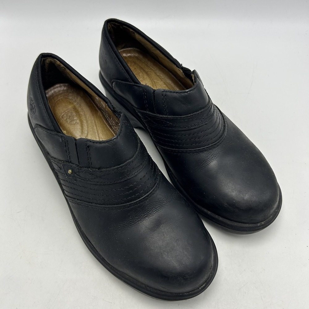 Ariat Clogs Womans 5 B Workwear Black Leather Slip On Shoes 2" Heel